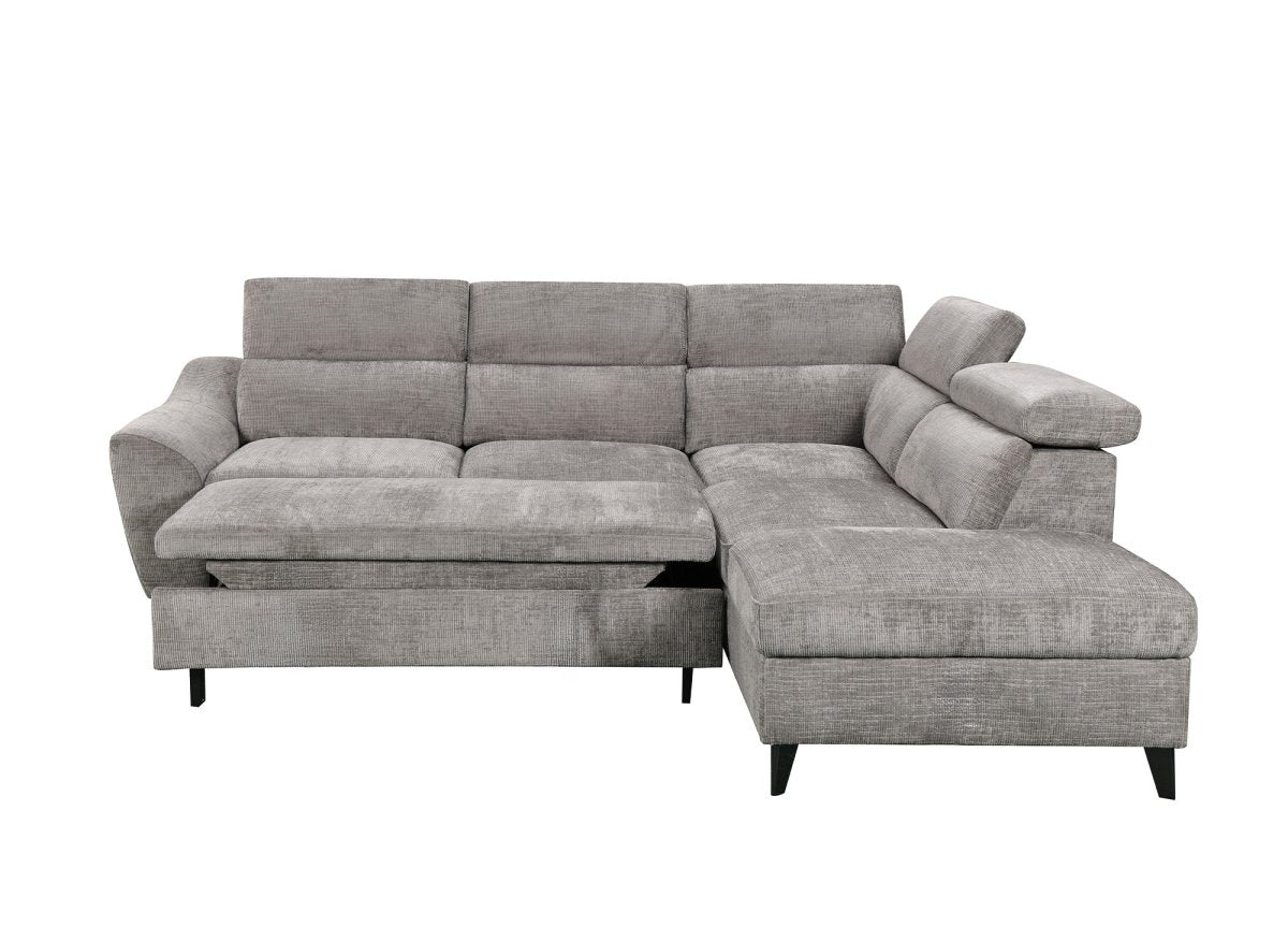 Canapé d'angle convertible avec coffre en velours chiné gris DALTON - Angle droit - DécoInParis