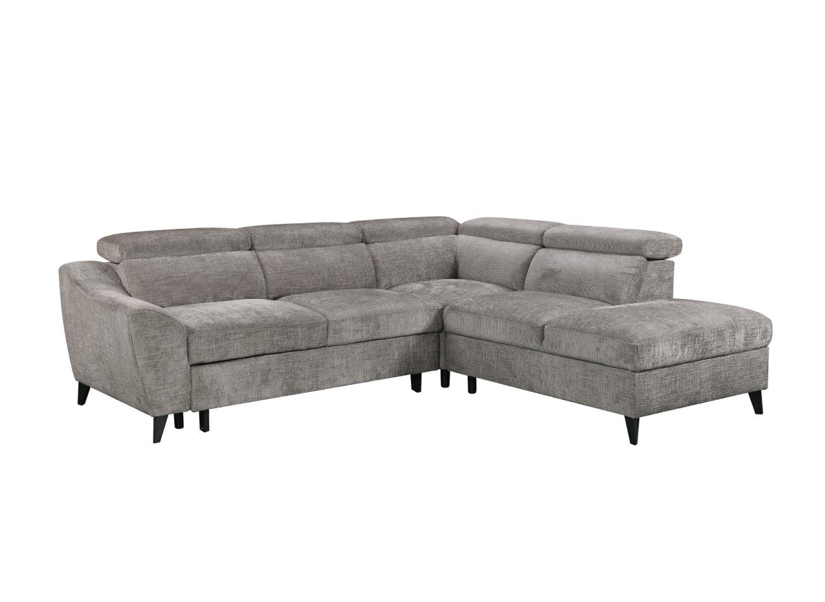 Canapé d'angle convertible avec coffre en velours chiné gris DALTON - Angle droit - DécoInParis