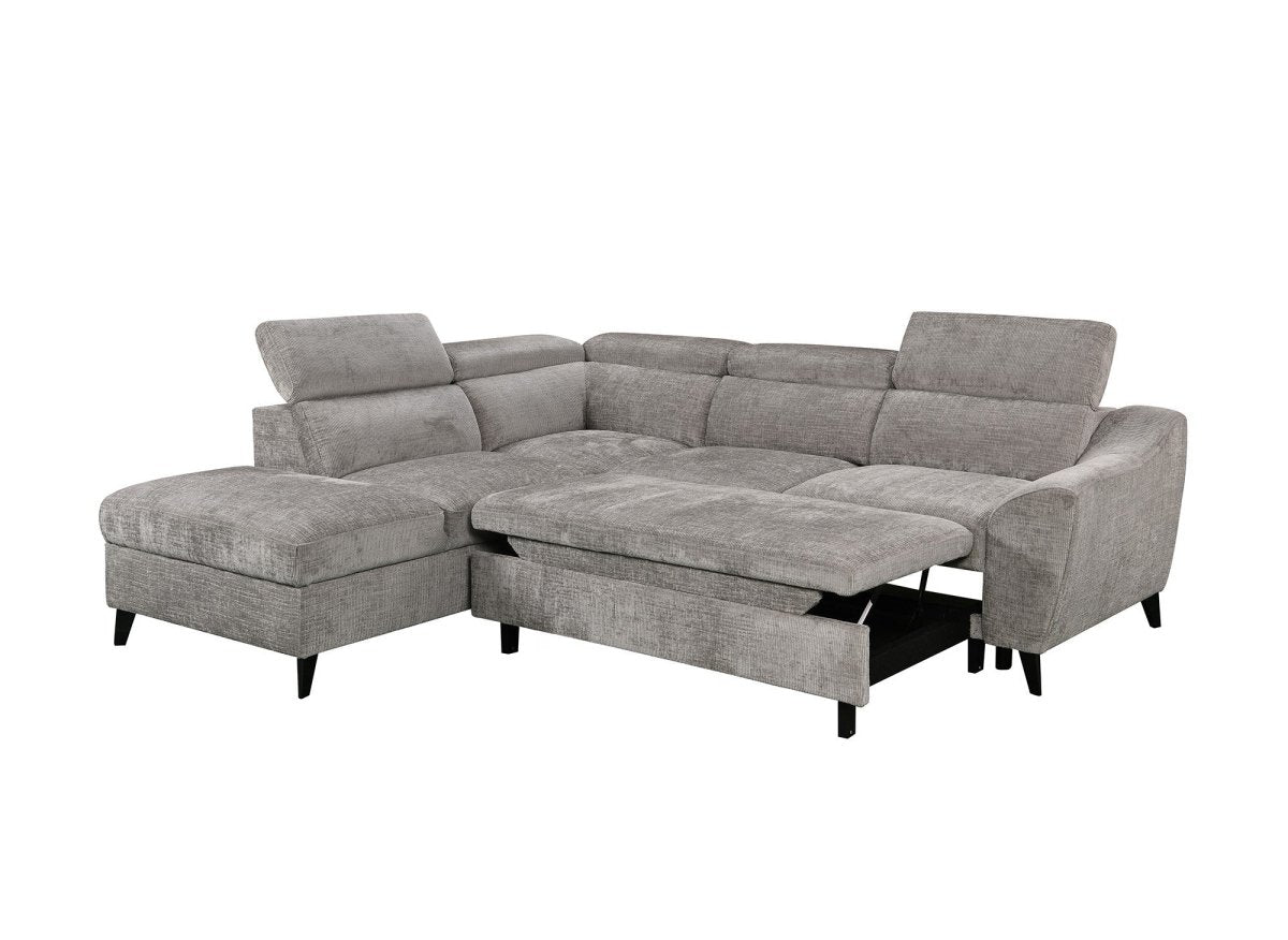 Canapé d'angle convertible avec coffre en velours chiné gris DALTON - Angle gauche - DécoInParis