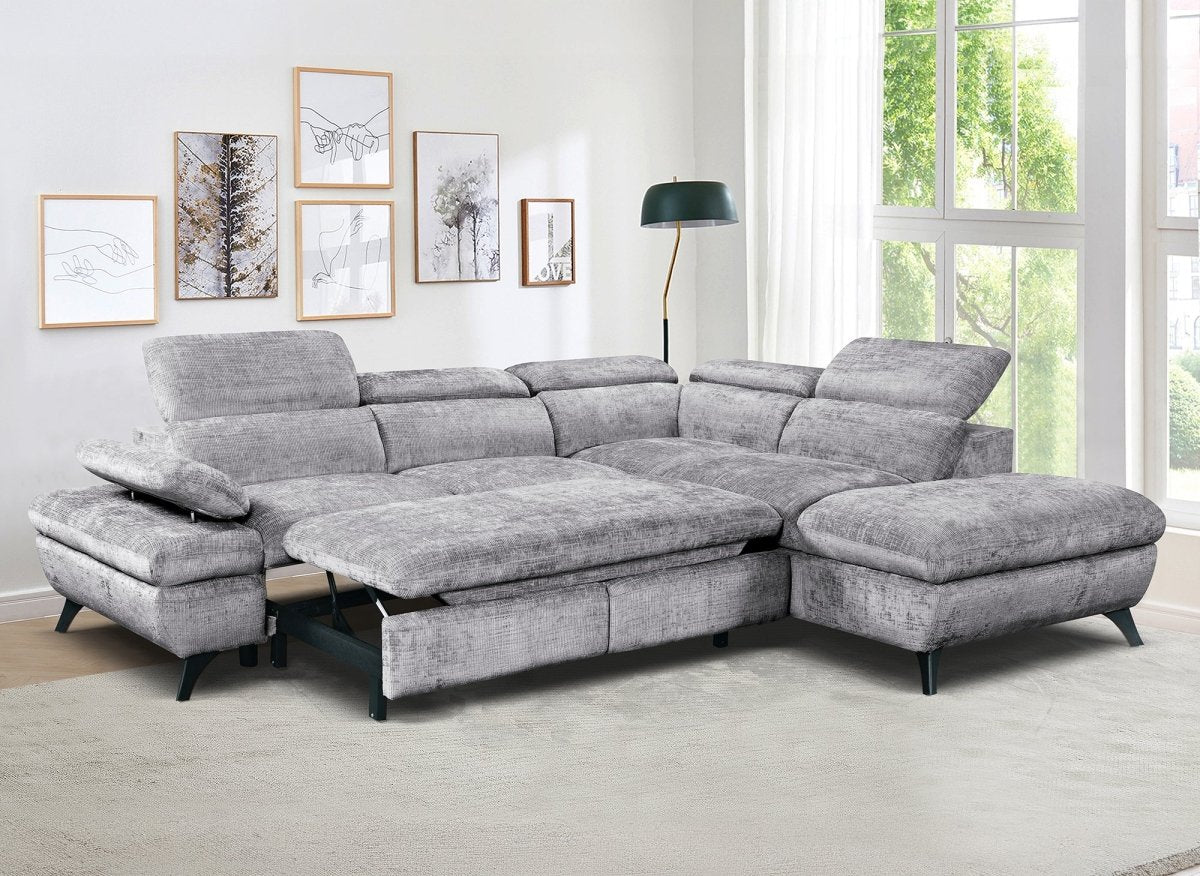 Canapé d'angle convertible avec coffre en velours chiné gris LUFY - Angle droit - DécoInParis