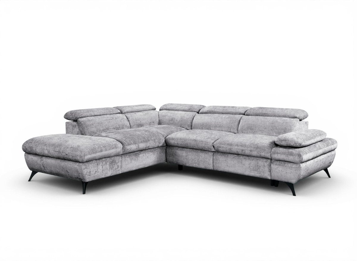 Canapé d'angle convertible avec coffre en velours chiné gris LUFY - Angle gauche - DécoInParis