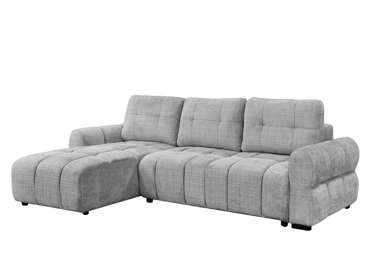 Canapé d'angle convertible avec coffre en velours chiné gris MAHLONE - Angle gauche - DécoInParis