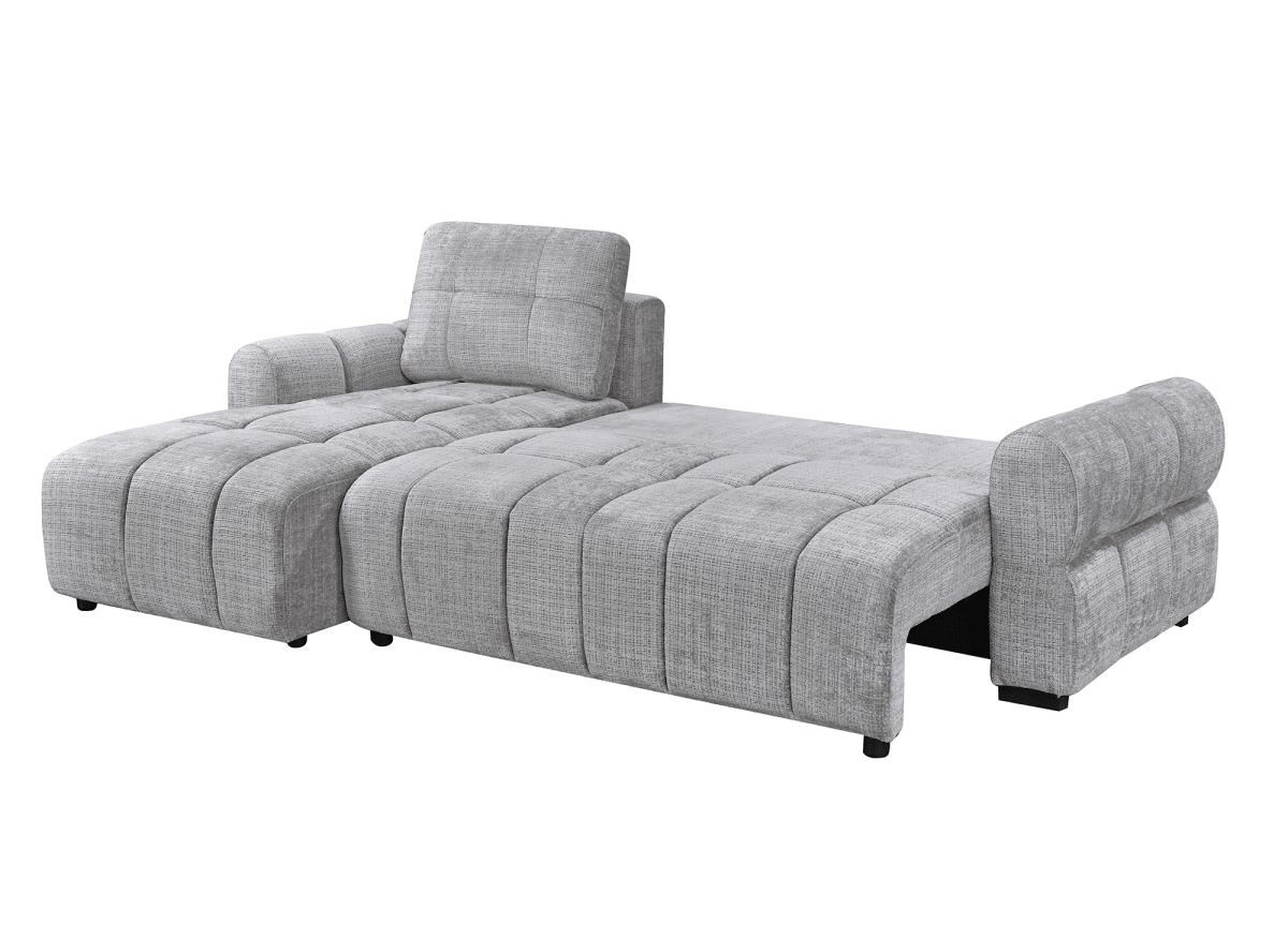 Canapé d'angle convertible avec coffre en velours chiné gris MAHLONE - Angle gauche - DécoInParis