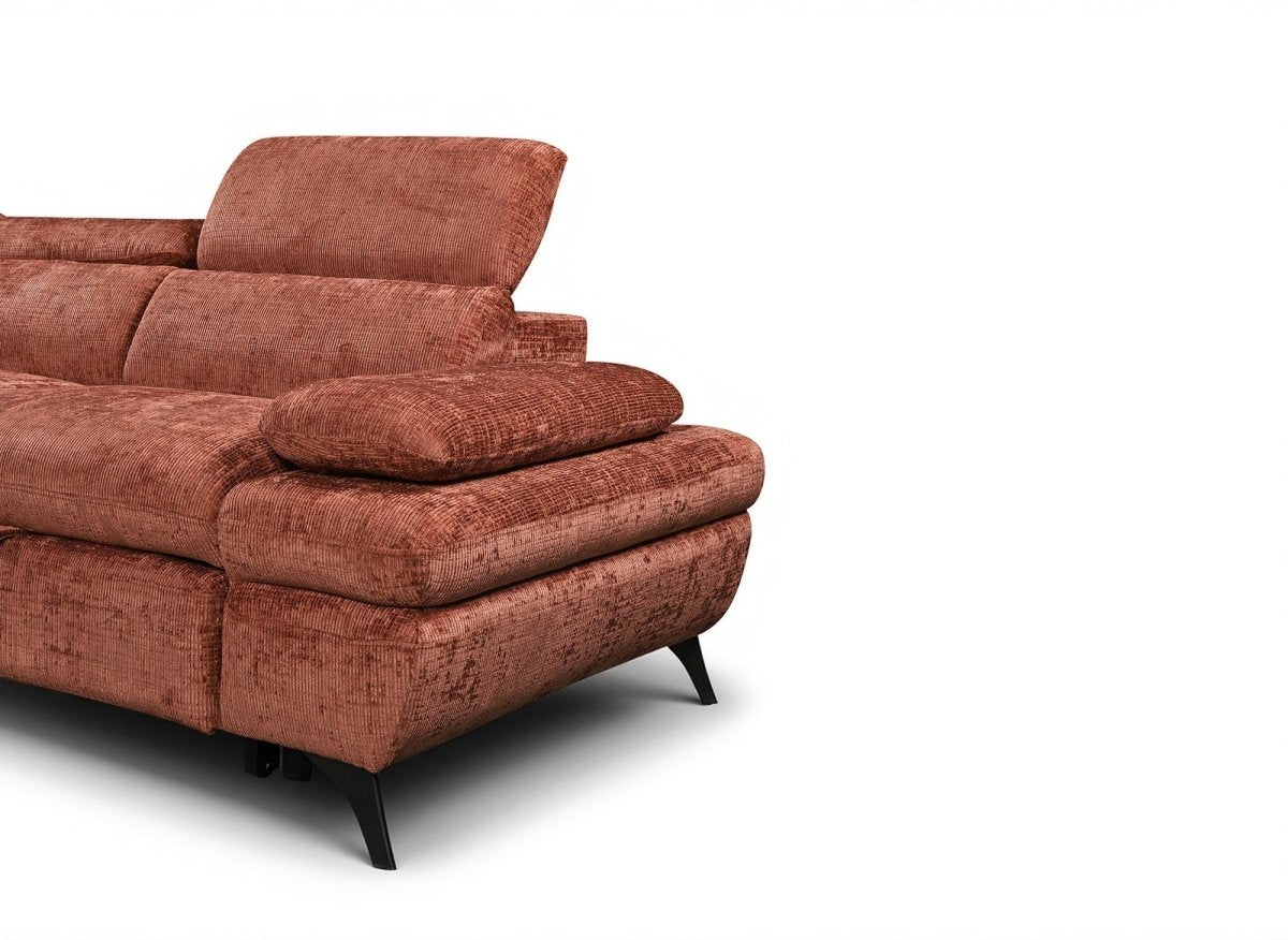 Canapé d'angle convertible avec coffre en velours chiné terracotta LUFY - Angle gauche - DécoInParis