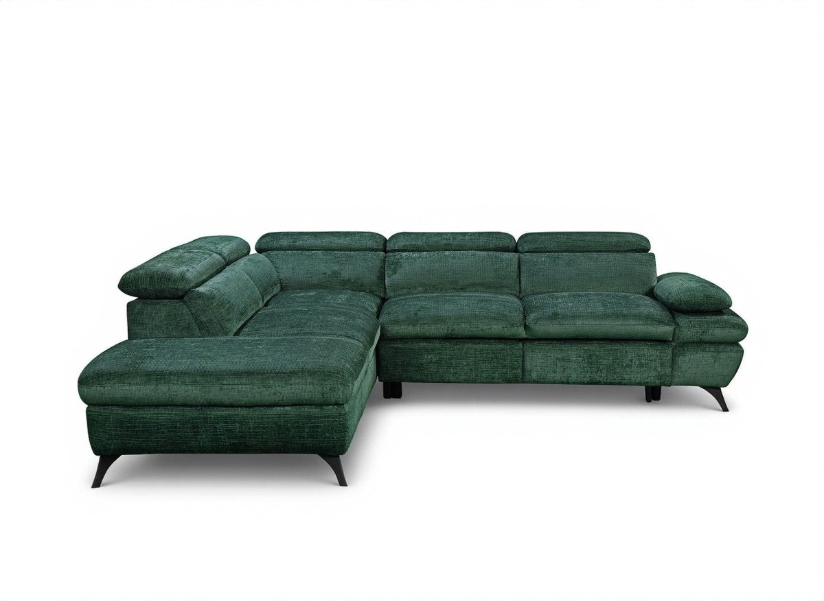 Canapé d'angle convertible avec coffre en velours chiné vert LUFY - Angle gauche - DécoInParis