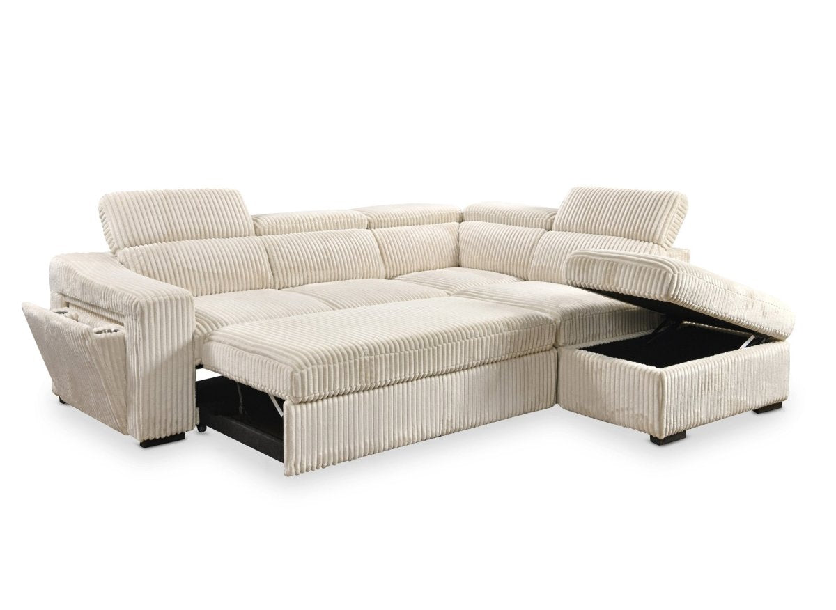 Canapé d'angle convertible avec coffre en velours côtelé beige MARTY - Angle droit - DécoInParis