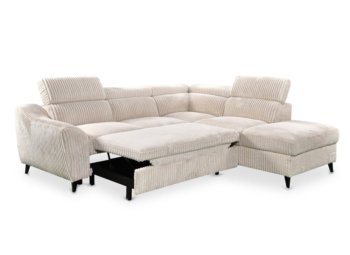 Canapé d'angle convertible avec coffre en velours côtelé épais beige DALTON - Angle droit - DécoInParis