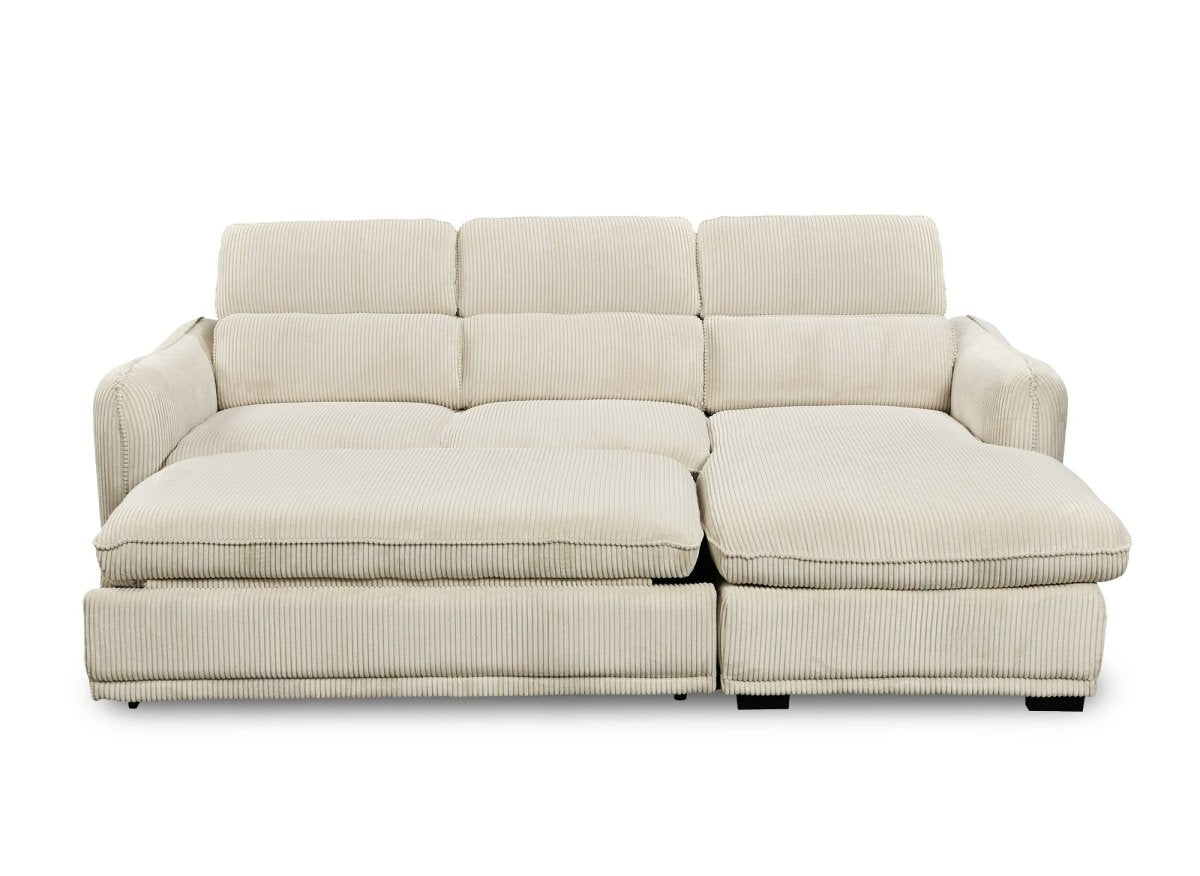 Canapé d'angle convertible avec coffre en velours côtelé épais beige PETUNIA - Angle droit - DécoInParis