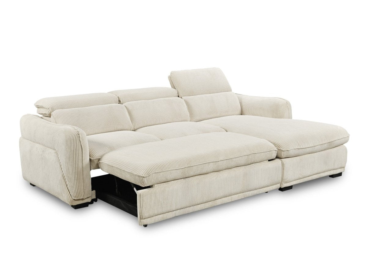 Canapé d'angle convertible avec coffre en velours côtelé épais beige PETUNIA - Angle droit - DécoInParis