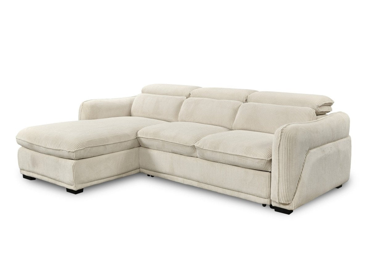 Canapé d'angle convertible avec coffre en velours côtelé épais beige PETUNIA - Angle gauche - DécoInParis