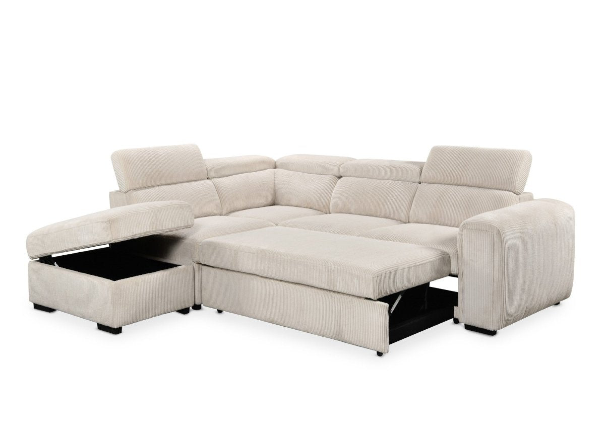 Canapé d'angle convertible avec coffre en velours côtelé épais beige ZENOVA - Angle gauche - DécoInParis