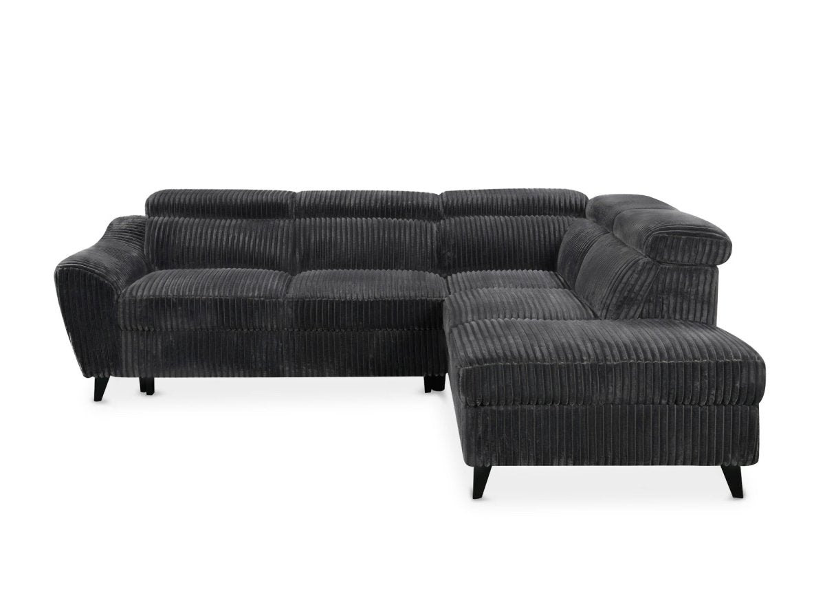 Canapé d'angle convertible avec coffre en velours côtelé épais gris DALTON - Angle droit - DécoInParis