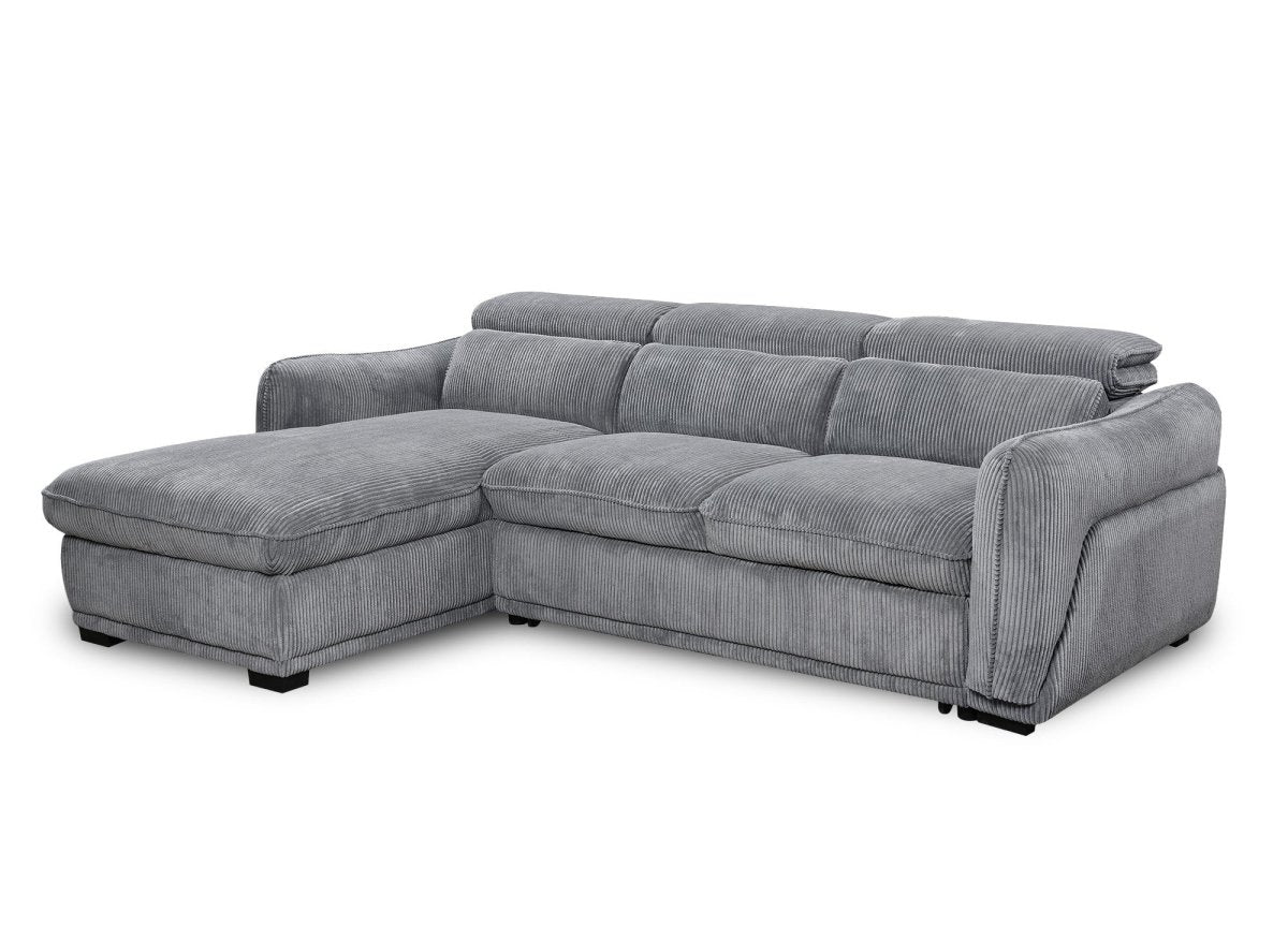 Canapé d'angle convertible avec coffre en velours côtelé épais gris PETUNIA - Angle gauche - DécoInParis