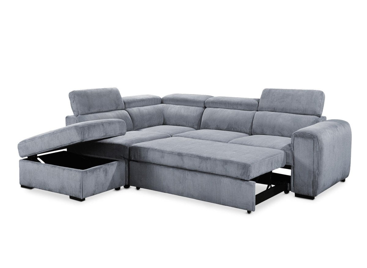Canapé d'angle convertible avec coffre en velours côtelé épais gris ZENOVA - Angle gauche - DécoInParis