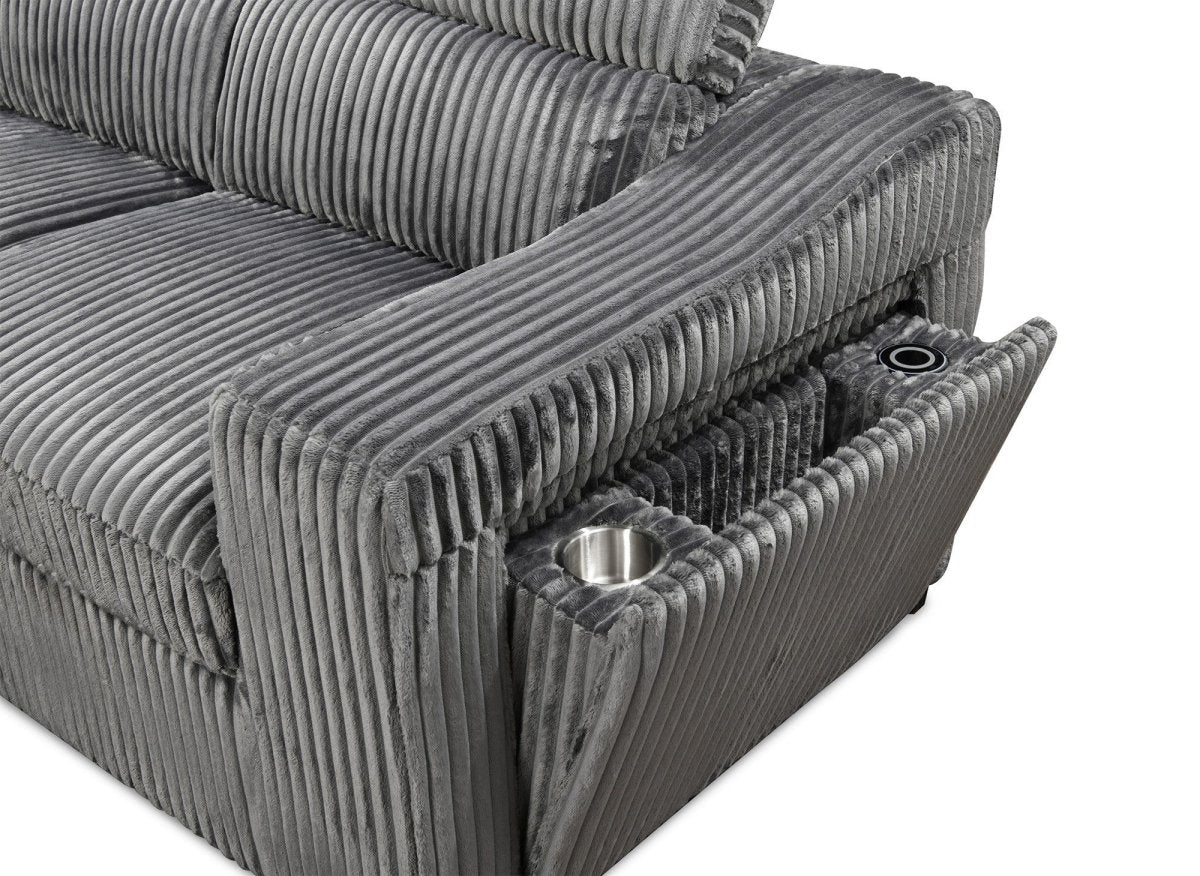 Canapé d'angle convertible avec coffre en velours côtelé gris MARTY - Angle gauche - DécoInParis