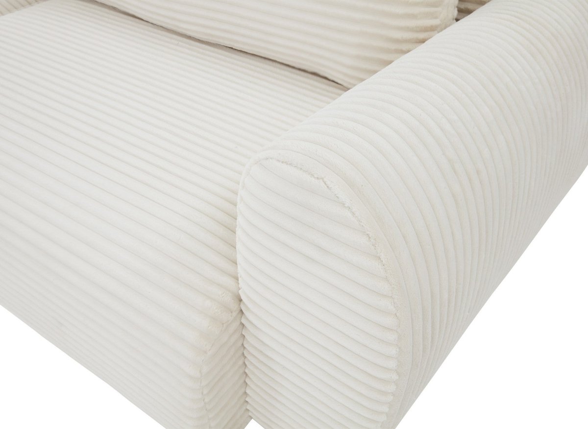 Canapé d'angle convertible avec coffre en velours gros côtelé doux beige TILDA - Angle gauche - DécoInParis