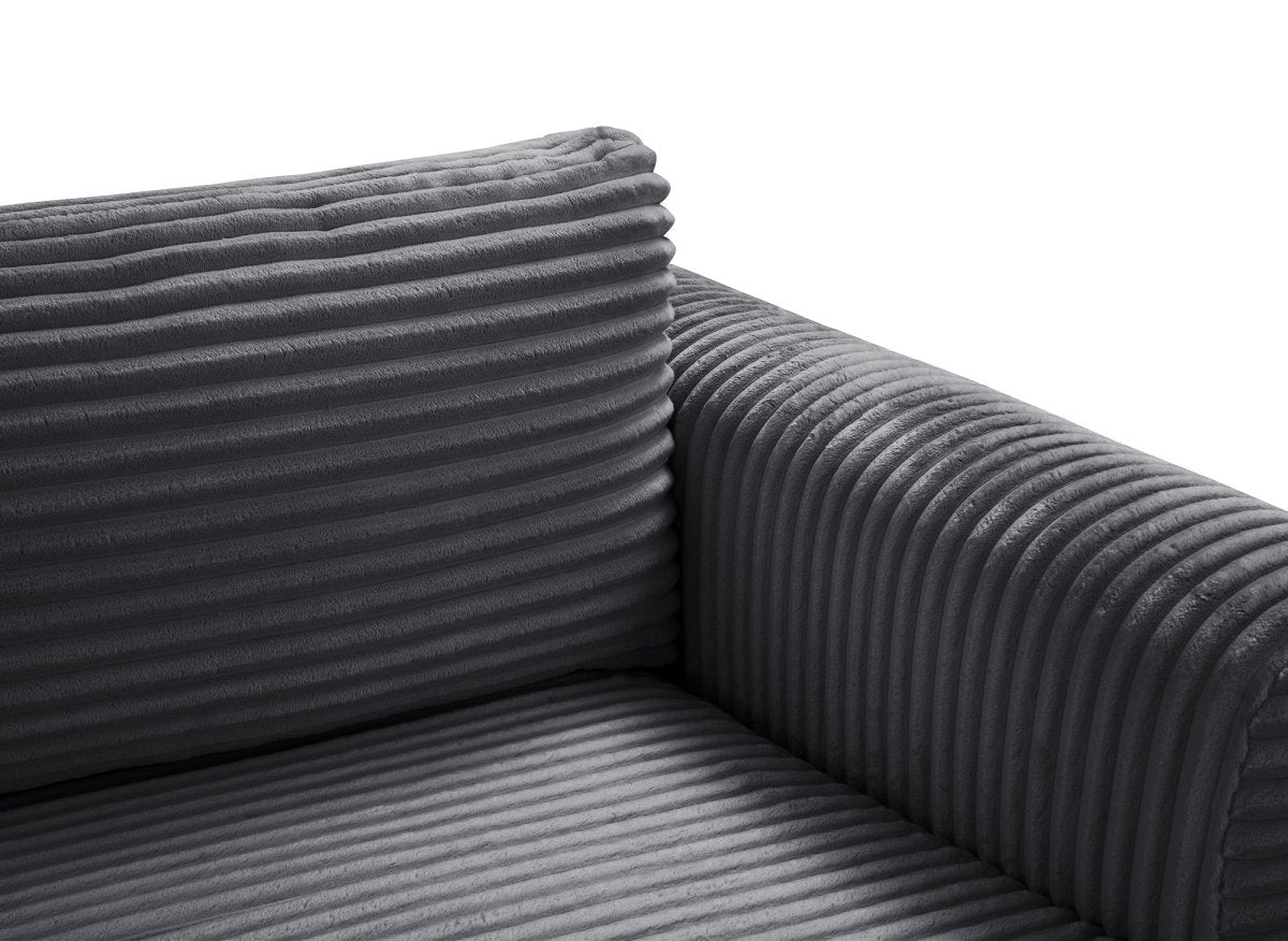 Canapé d'angle convertible avec coffre en velours gros côtelé doux gris TILDA - Angle droit - DécoInParis