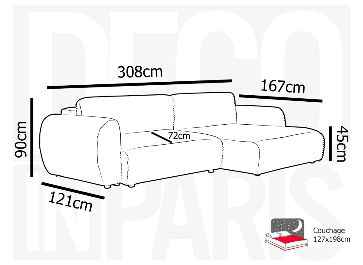 Canapé d'angle convertible avec coffre en velours gros côtelé doux gris TILDA - Angle droit - DécoInParis