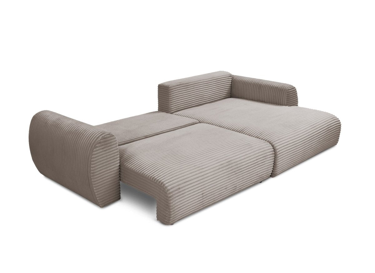 Canapé d'angle convertible avec coffre en velours gros côtelé doux taupe TILDA - Angle droit - DécoInParis