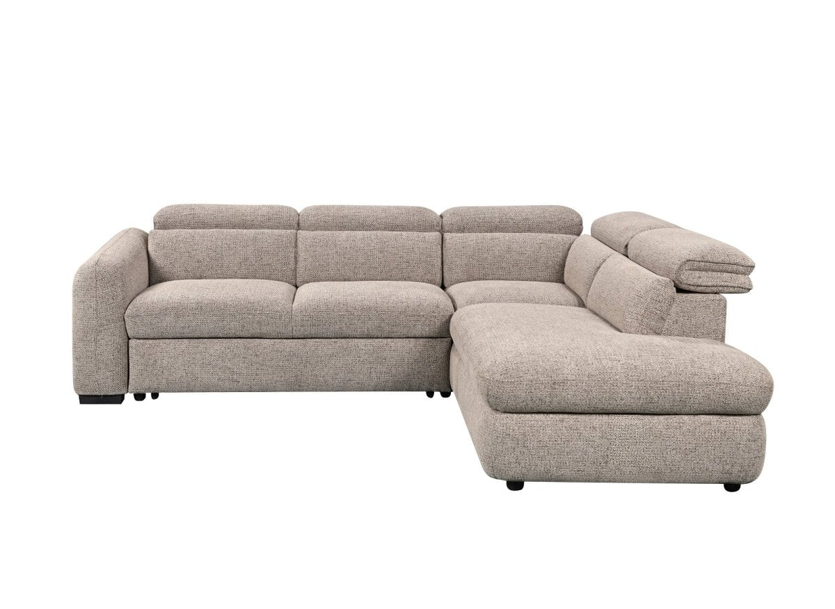 Canapé d'angle convertible avec coffre en velours texturé taupe MADISON - Angle droit - DécoInParis