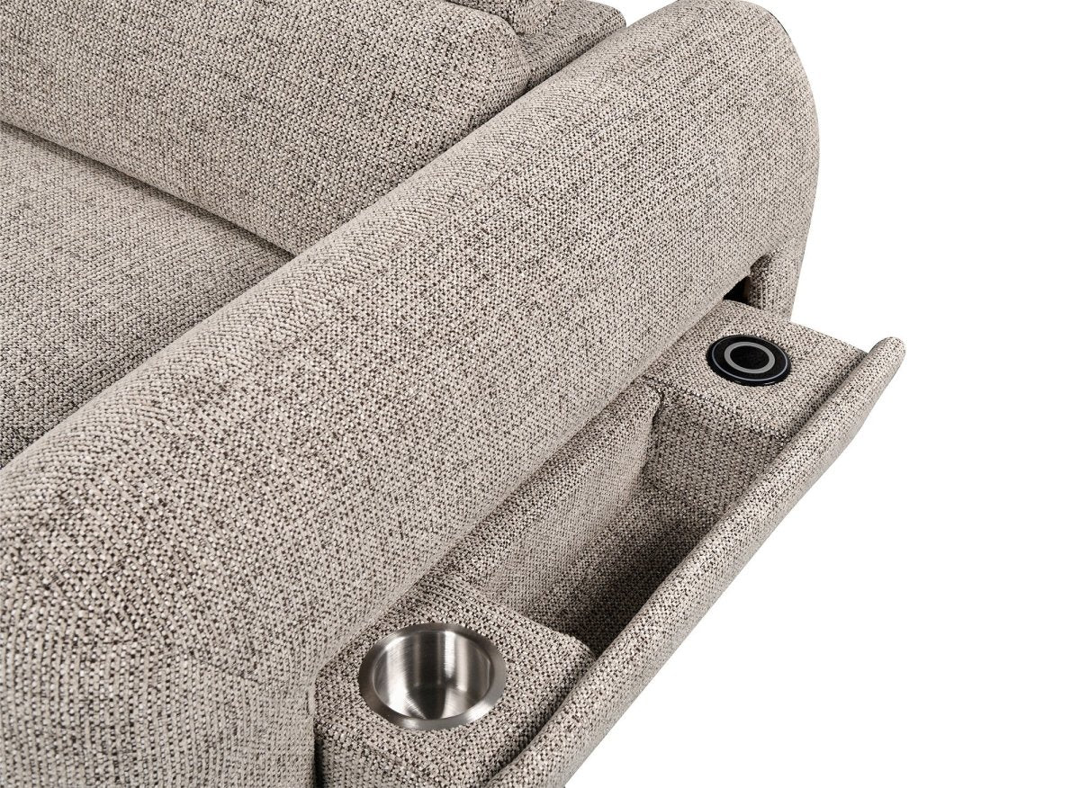 Canapé d'angle convertible avec coffre en velours texturé taupe MADISON - Angle gauche - DécoInParis