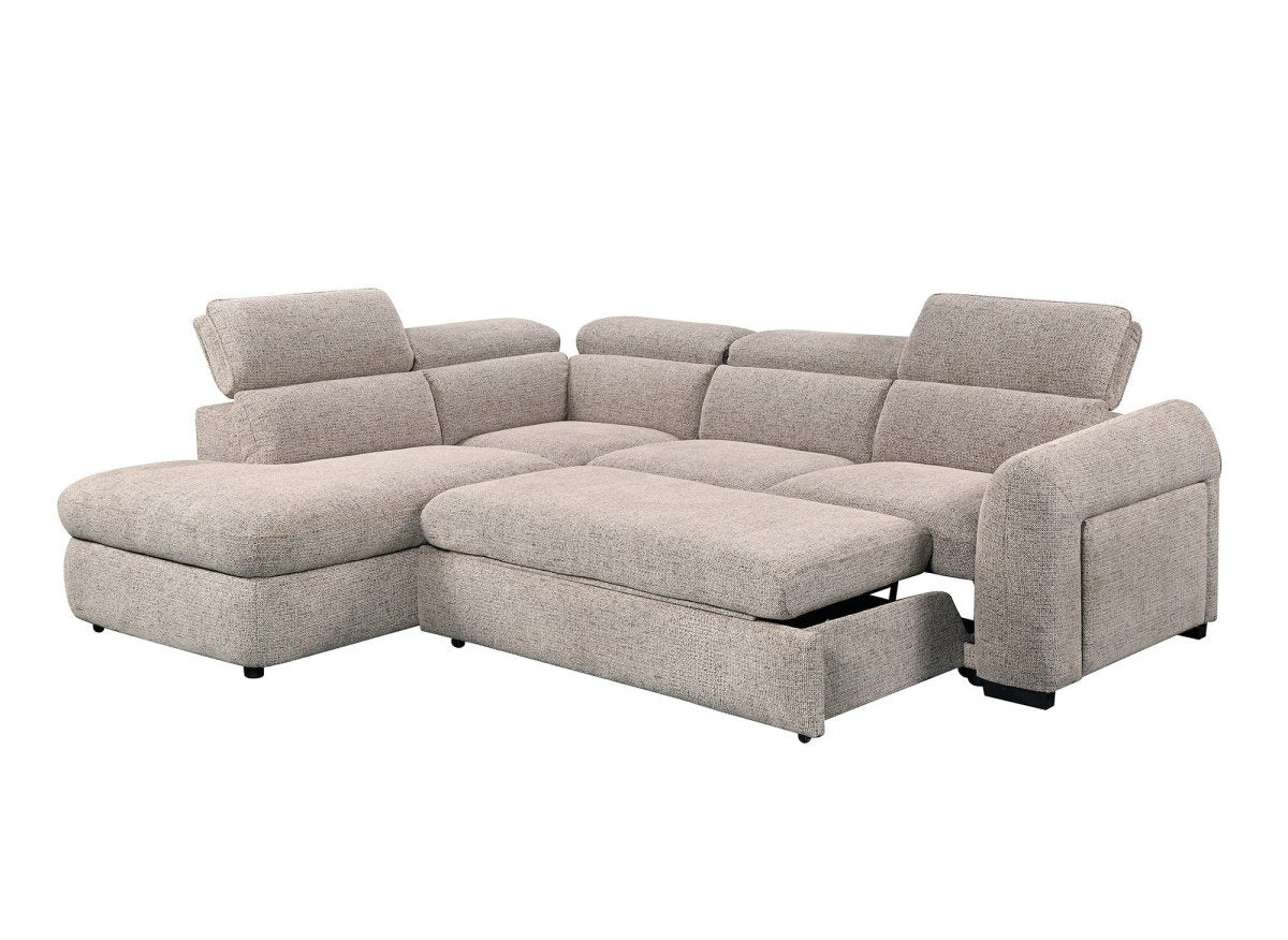 Canapé d'angle convertible avec coffre en velours texturé taupe MADISON - Angle gauche - DécoInParis