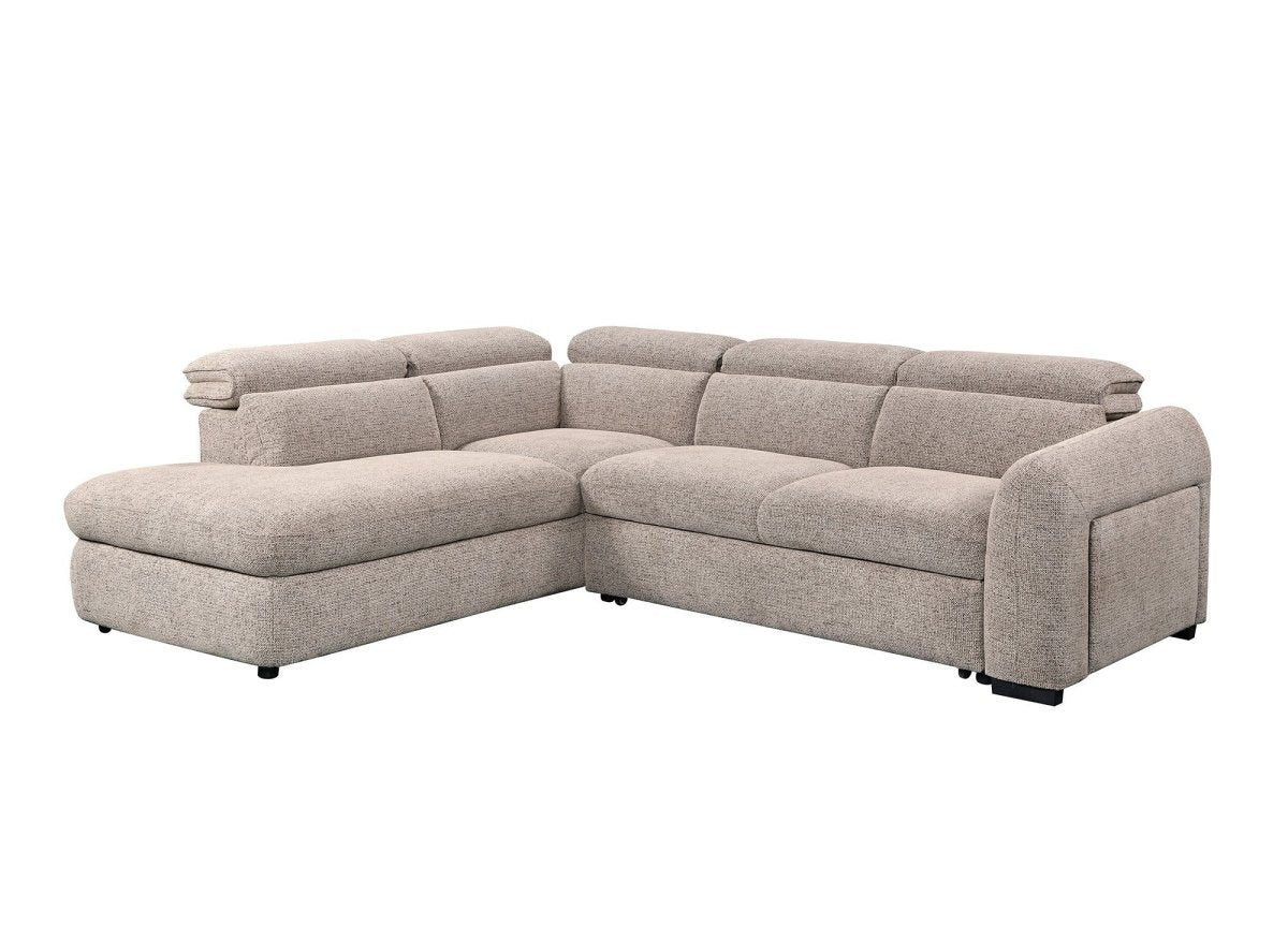 Canapé d'angle convertible avec coffre en velours texturé taupe MADISON - Angle gauche - DécoInParis