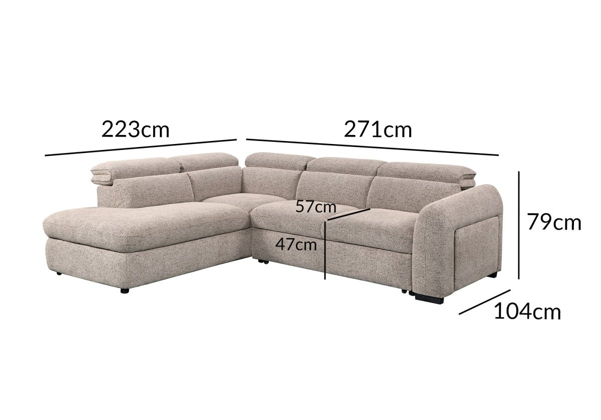 Canapé d'angle convertible avec coffre en velours texturé taupe MADISON - Angle gauche - DécoInParis