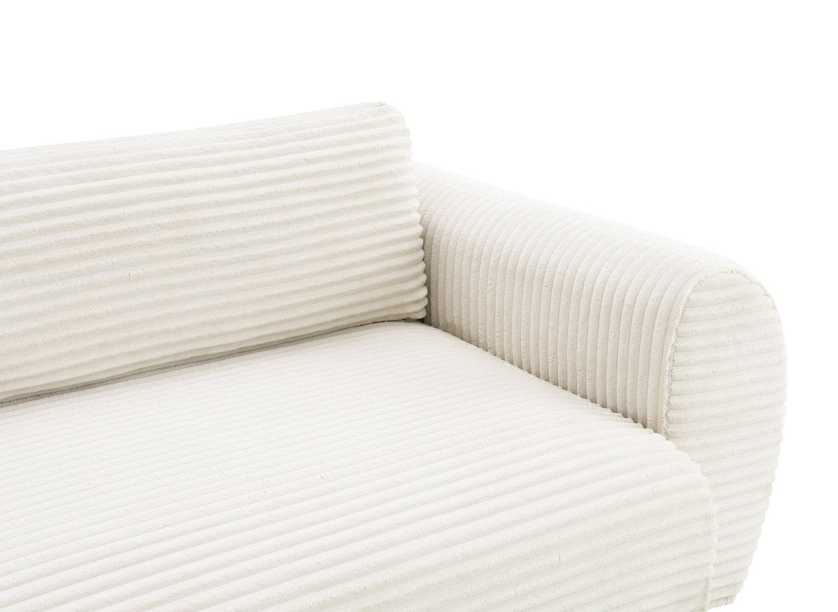 Canapé d'angle convertible avec méridienne et coffre en gros côtelé doux beige TILDA - Angle droit - DécoInParis