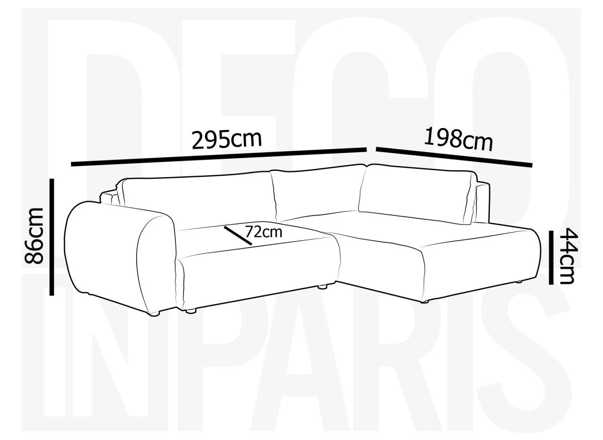 Canapé d'angle convertible avec méridienne et coffre en gros côtelé doux beige TILDA - Angle droit - DécoInParis