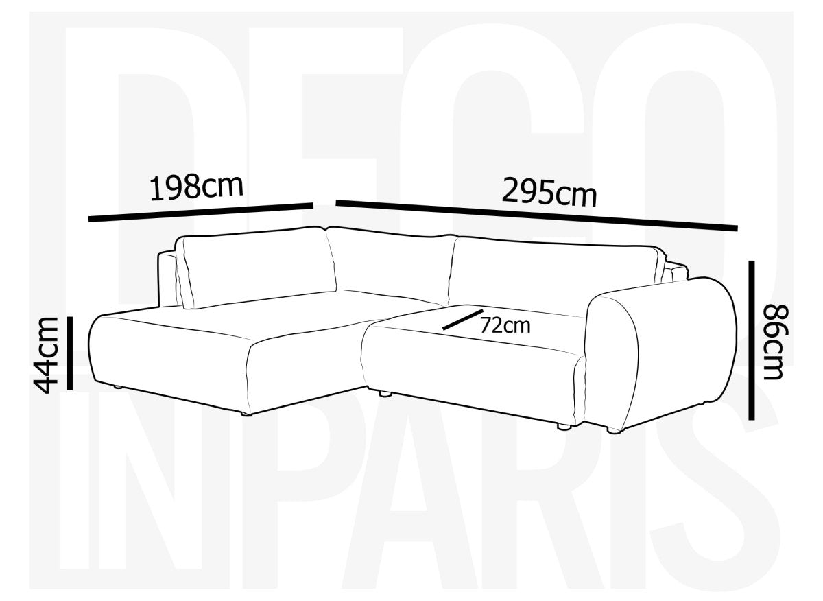 Canapé d'angle convertible avec méridienne et coffre en gros côtelé doux beige TILDA - Angle gauche - DécoInParis