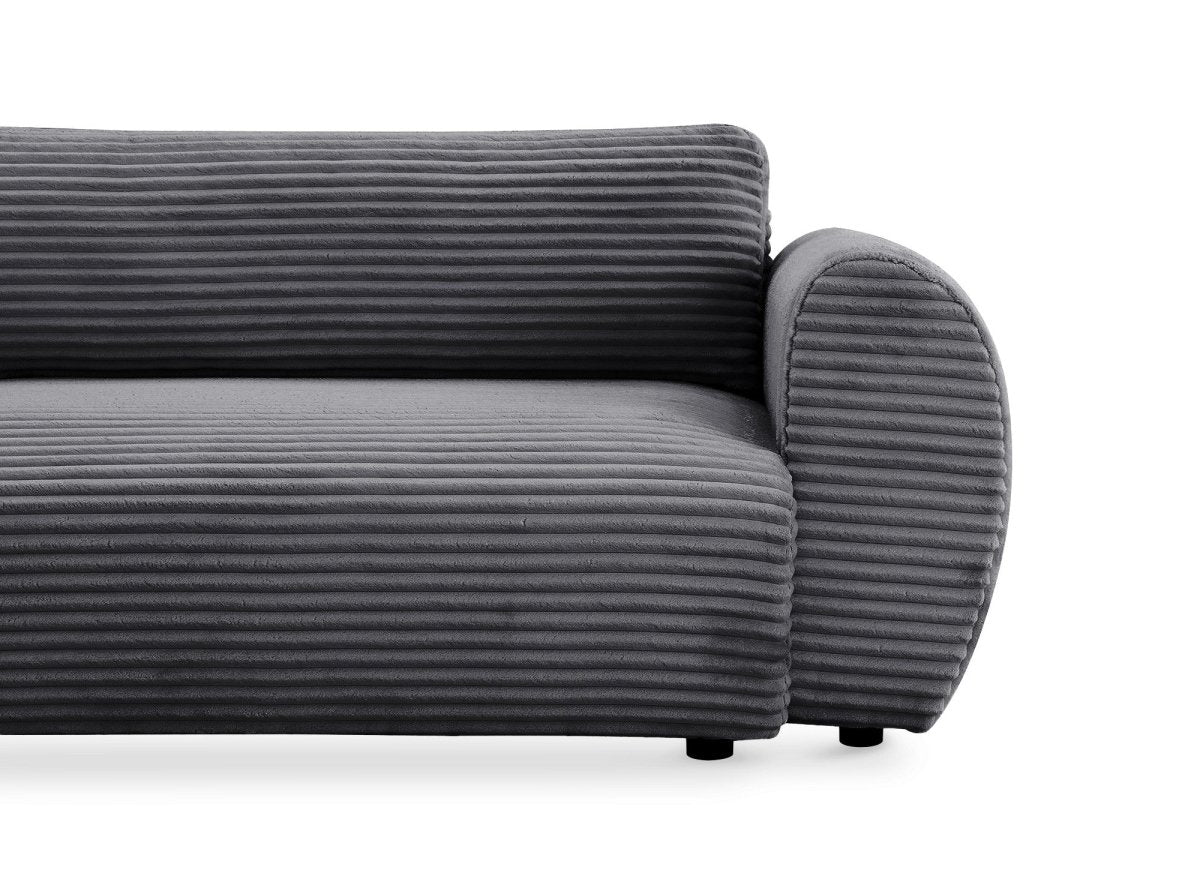 Canapé d'angle convertible avec méridienne et coffre en gros côtelé doux gris TILDA - Angle gauche - DécoInParis