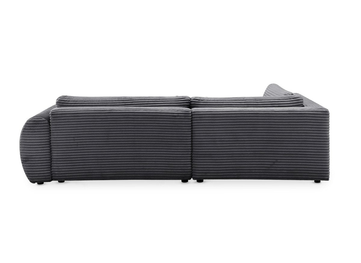 Canapé d'angle convertible avec méridienne et coffre en gros côtelé doux gris TILDA - Angle gauche - DécoInParis