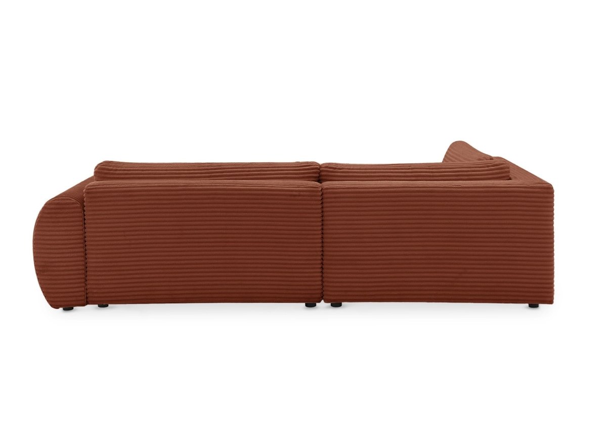 Canapé d'angle convertible avec méridienne et coffre en gros côtelé terracotta TILDA - Angle gauche - DécoInParis