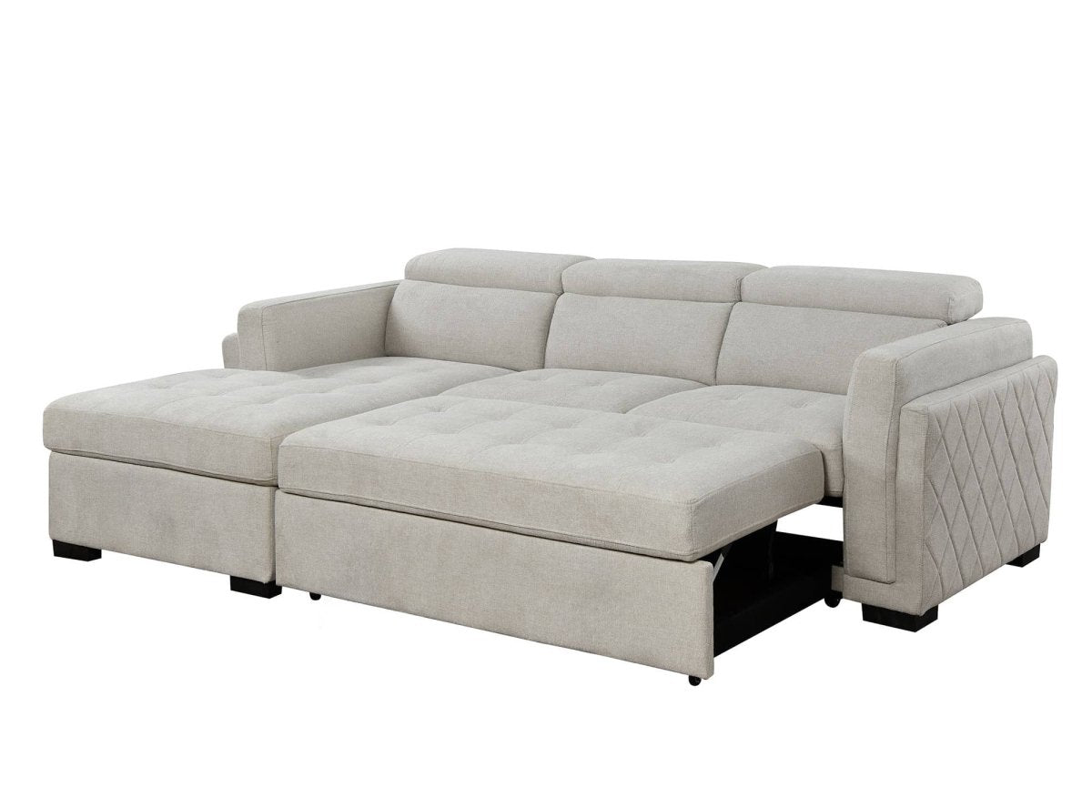 Canapé d'angle convertible en tissu beige CHANDLER - Angle gauche - DécoInParis