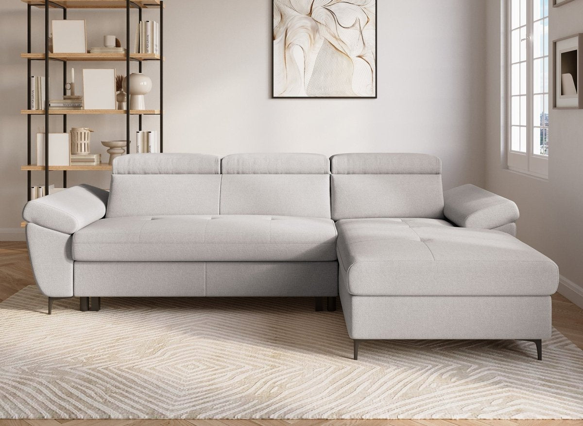 Canapé d'angle convertible en tissu beige MONICA - Angle droit - DécoInParis