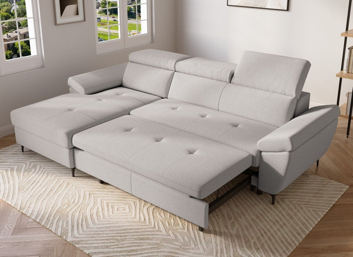 Canapé d'angle convertible en tissu beige MONICA - Angle gauche - DécoInParis