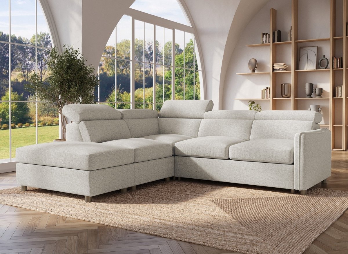 Canapé d'angle convertible en tissu beige NAIROBI - Angle gauche - DécoInParis