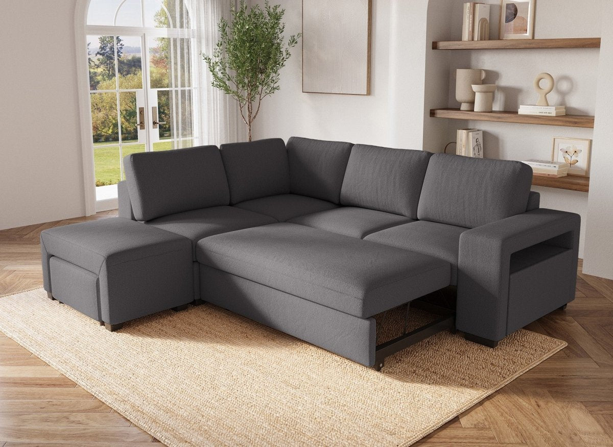 Canapé d'angle convertible en tissu gris foncé ALBAN - Angle gauche - DécoInParis