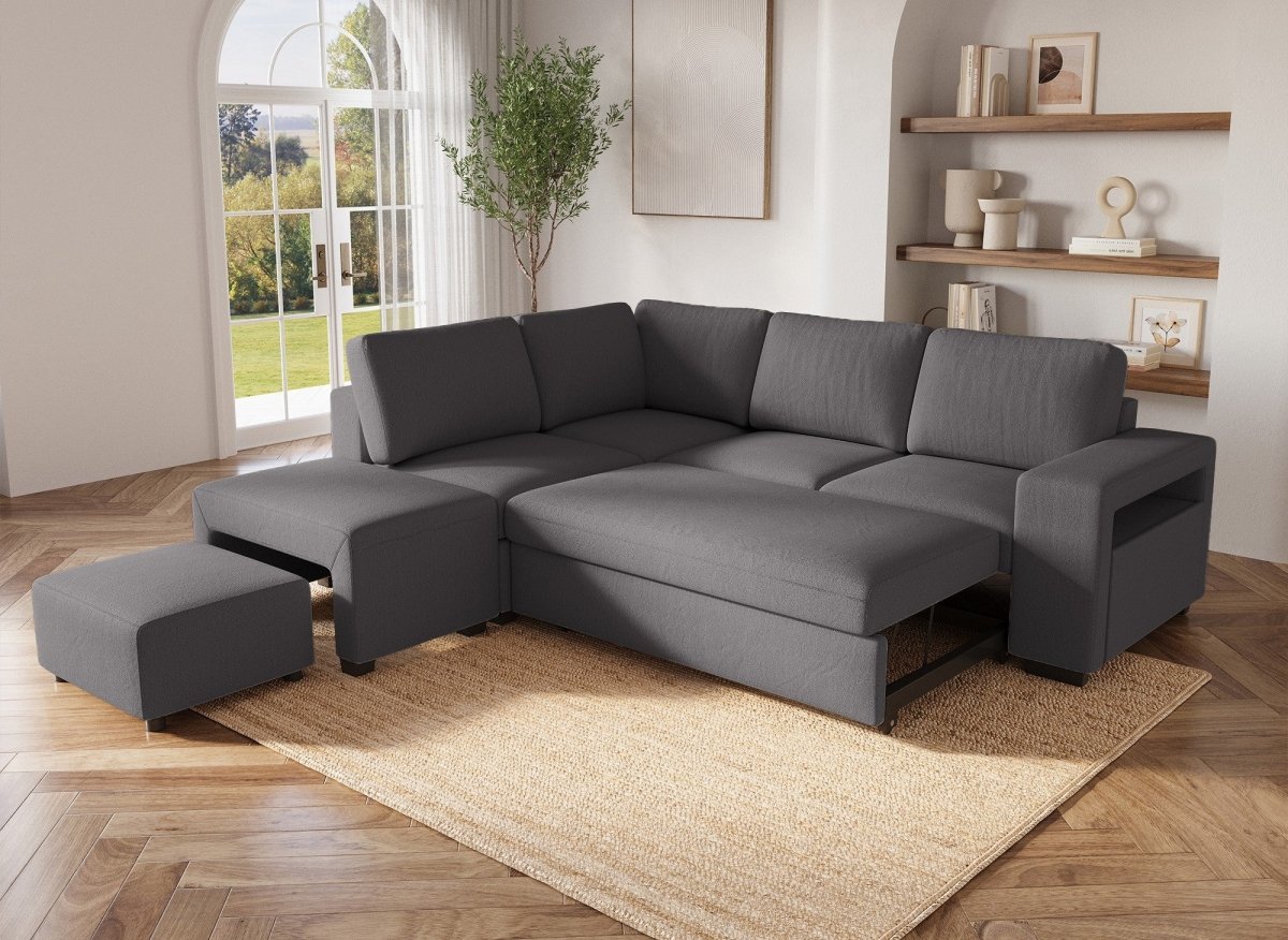 Canapé d'angle convertible en tissu gris foncé ALBAN - Angle gauche - DécoInParis