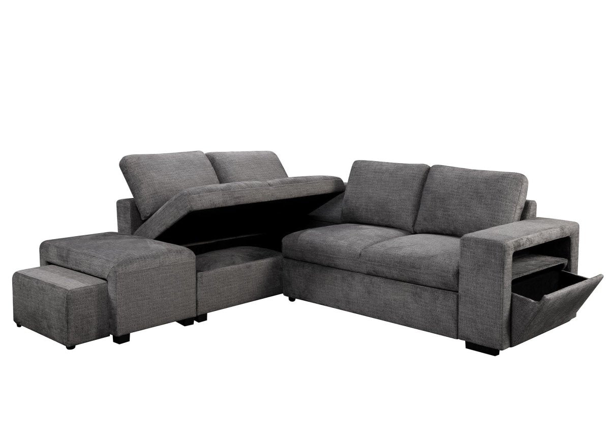 Canapé d'angle convertible en tissu gris foncé ALBAN - Angle gauche - DécoInParis