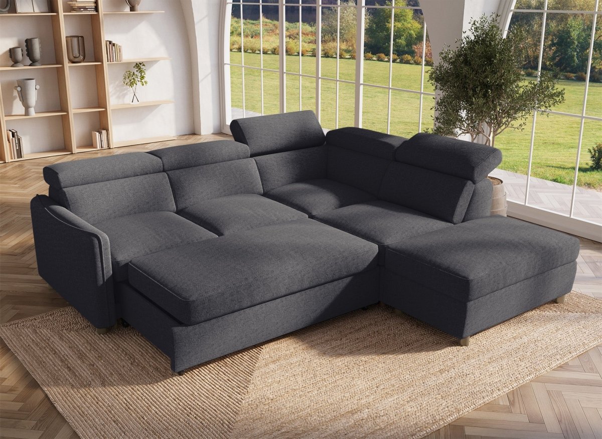 Canapé d'angle convertible en tissu gris NAIROBI - Angle droit - DécoInParis