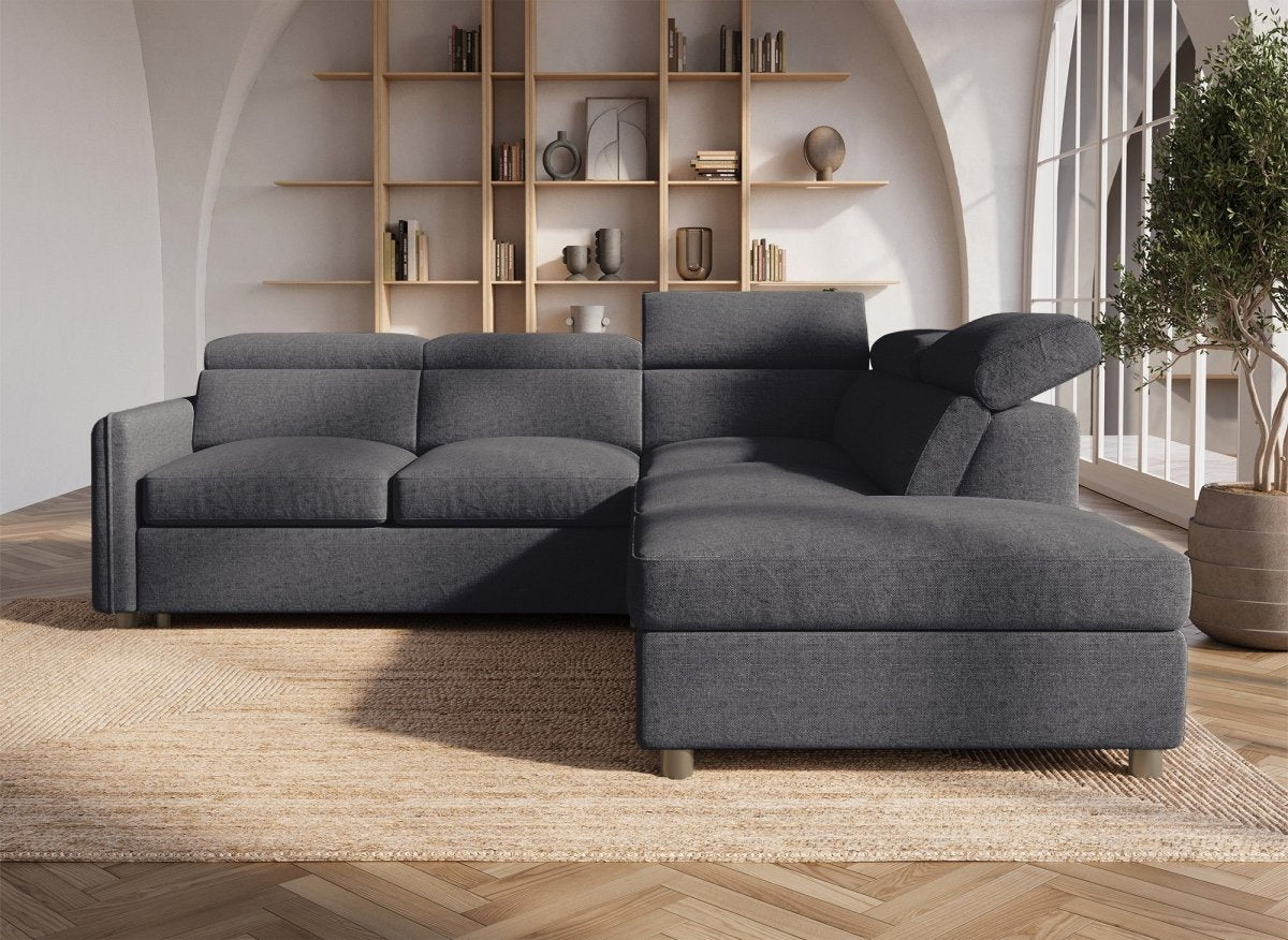 Canapé d'angle convertible en tissu gris NAIROBI - Angle droit - DécoInParis