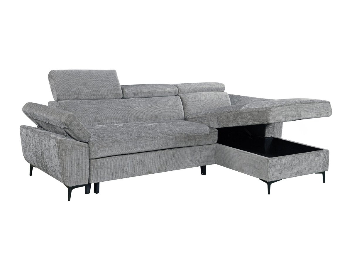 Canapé d'angle convertible en velours chiné gris foncé MONICA - Angle droit - DécoInParis