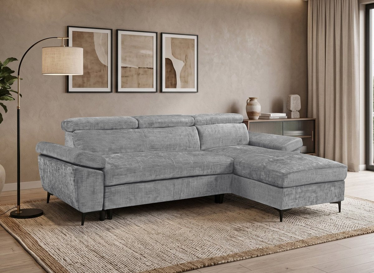 Canapé d'angle convertible en velours chiné gris foncé MONICA - Angle droit - DécoInParis