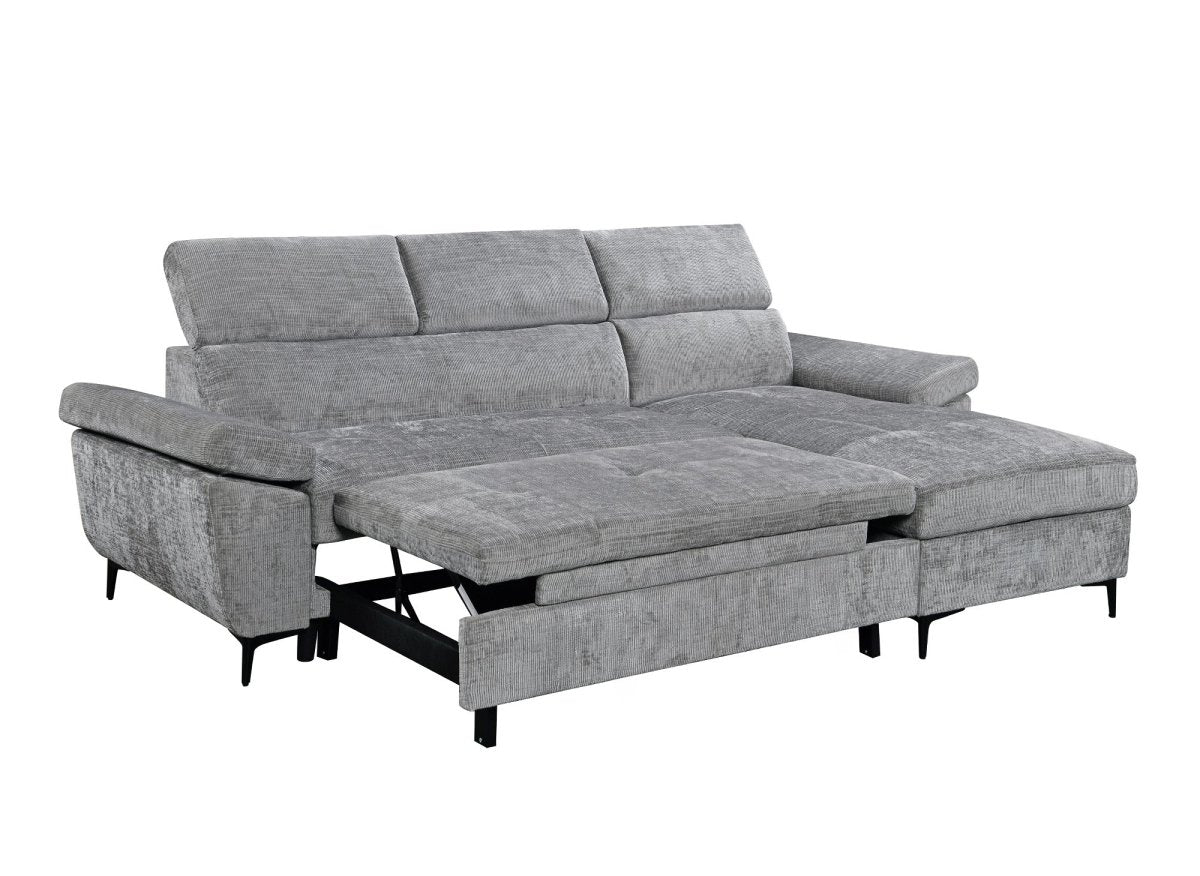 Canapé d'angle convertible en velours chiné gris foncé MONICA - Angle droit - DécoInParis