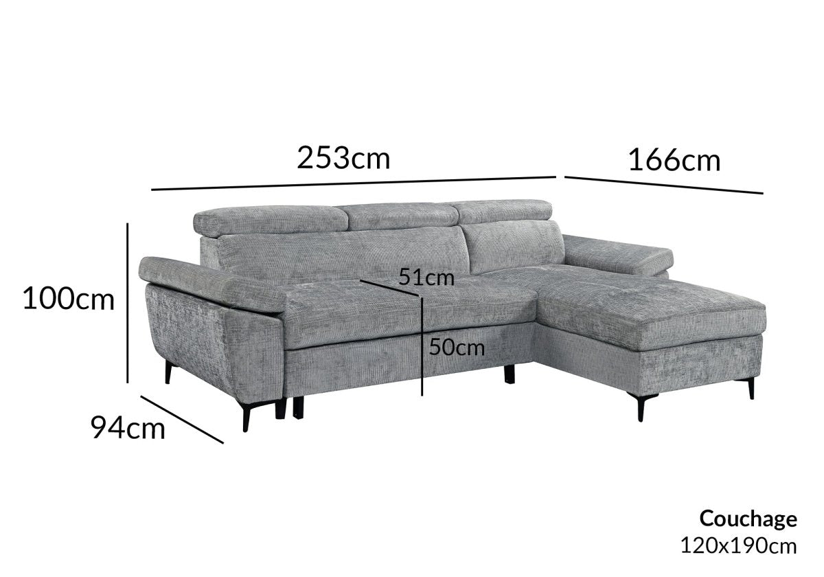 Canapé d'angle convertible en velours chiné gris foncé MONICA - Angle droit - DécoInParis