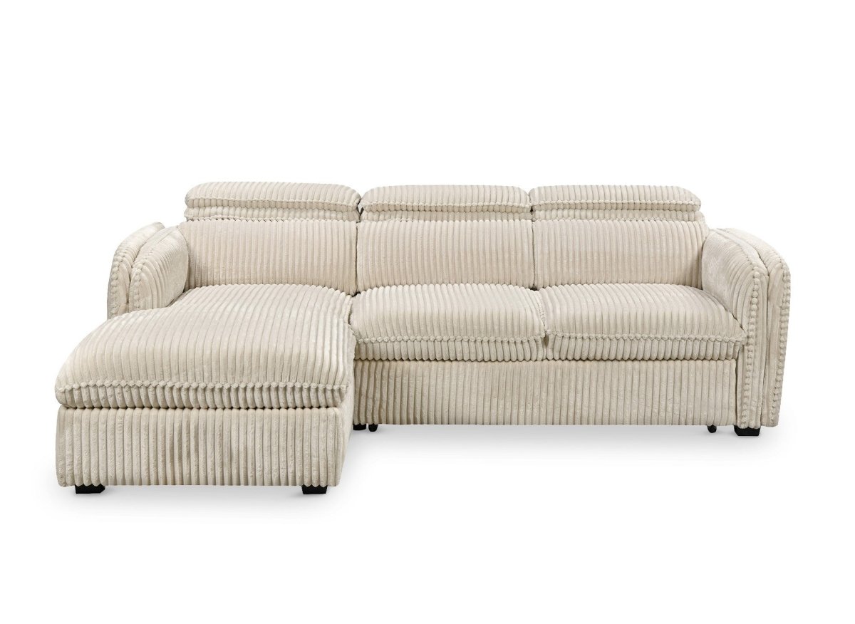 Canapé d'angle convertible en velours côtelé épais beige ISABELLA - Angle gauche - DécoInParis