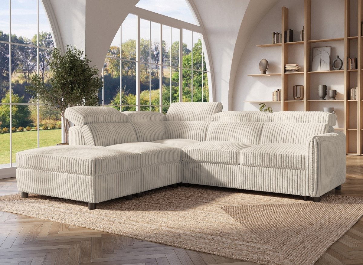 Canapé d'angle convertible en velours côtelé épais beige NAIROBI - Angle gauche - DécoInParis