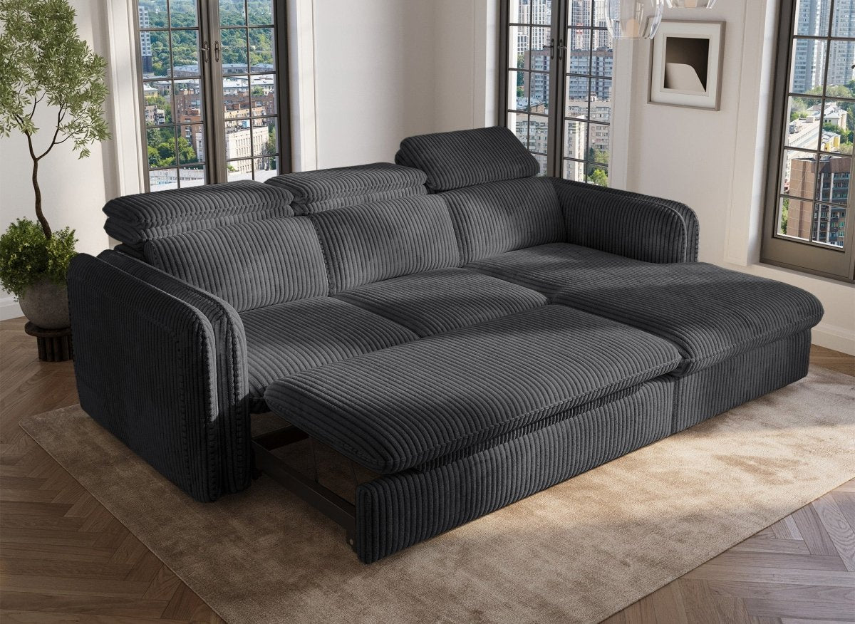 Canapé d'angle convertible en velours côtelé épais gris ISABELLA - Angle droit - DécoInParis